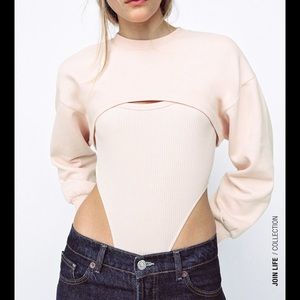 Zara baby pink arm warmer sweatshirt